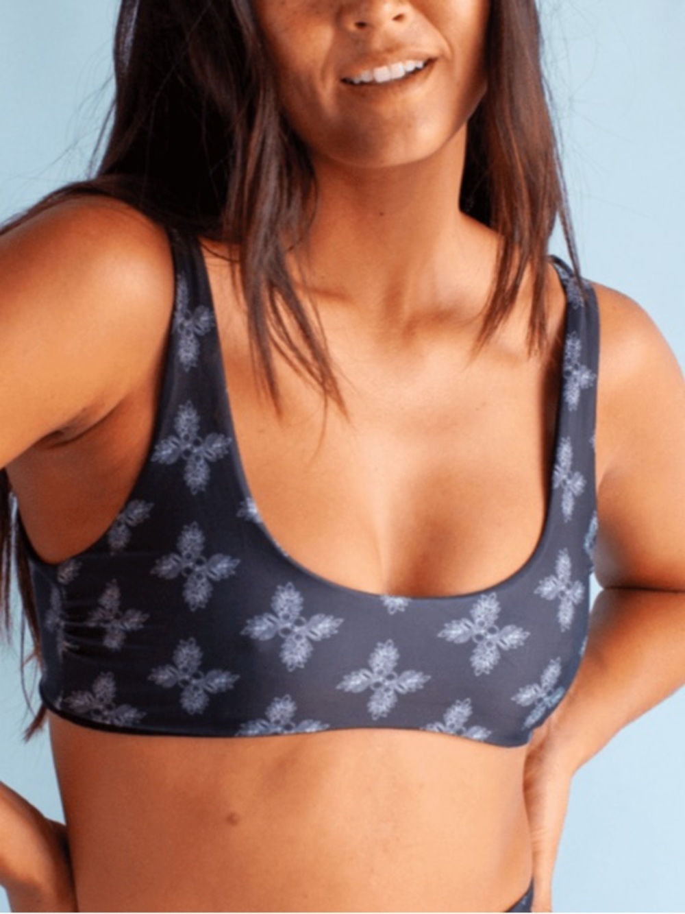 Of One Sea Bandana Bikini Top Breadfruit/Black Reversible Medium NWT